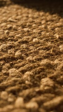 Close up of textured fabric fibers in warm golden light