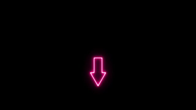 Pulsing neon pink arrow animation on black background, for digital interface, and ui glowing