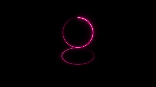 Neon pink glowing circle loading animation with reflection on dark background, for digital interface ring