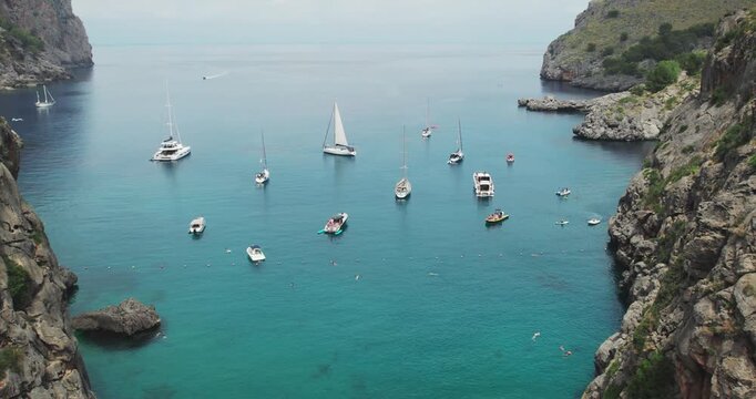Boats Anchored in Sa Calobra Bay, Mallorca, Spain