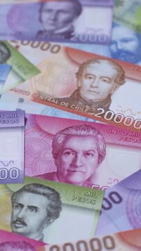 Chilean paper currency, peso, for financial transactions and exchange. Chilean peso currency as a background for your design