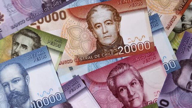 Chilean paper currency, peso, for financial transactions and exchange. Chilean peso currency as a background for your design