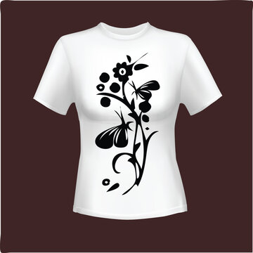 Butterfly and Wildflower Silhouette Nature Inspired T-shirt Design