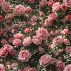 Fototapeta premium Seamless floral pattern with pink roses and decorative leaves in a vintage style