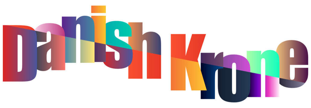 Colorful Danish Krone Currency Text Design Isolated Background
