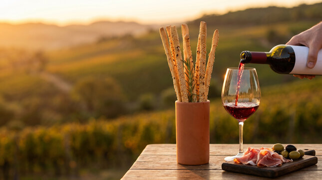 Grissini Colonial - Italian Breadsticks Wine Table Serra Ga&uacute;cha with Copy Space
