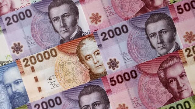 Chilean paper currency, peso, for financial transactions and exchange. Chilean peso currency as a background for your design