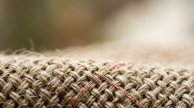 Woven biodegradable fibers intersecting in natural textile closeup