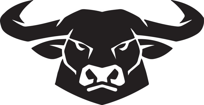 Buffalo head silhouette with bold horns and intense eyes high-quality professional detailed