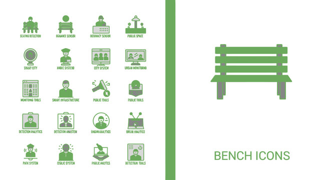 Smart city and urban monitoring icon set for public seating occupancy detection