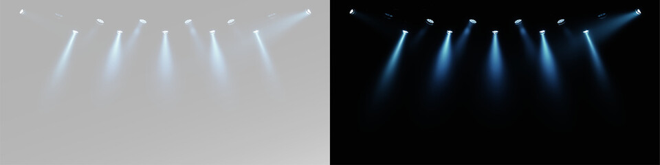 Spotlight Deep Blue Stage Beams with Cold Evening Atmosphere and Stadium Concert Lighting for Professional Event Backdrop and Night Club Party Overlays © theladydarina