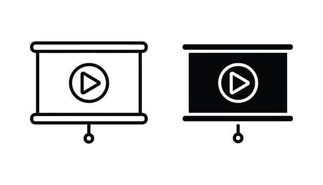Projector screen with play button icon vector set for video presentation concepts