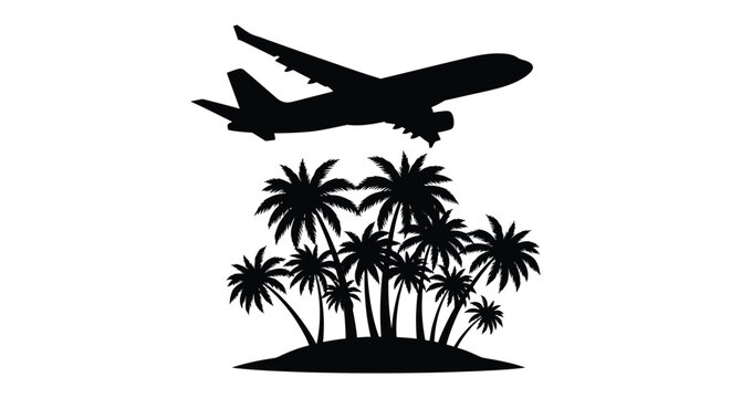 airplane flying over tropical island silhouette high quality professional detailed modern elegant stylish clean crisp vibrant colorful digital creative innovative contemporary