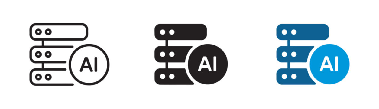 AI Data Center Icon Vector Illustration, server technology symbol, cloud digital artificial intelligence concept, network storage computing systems, modern UI design element