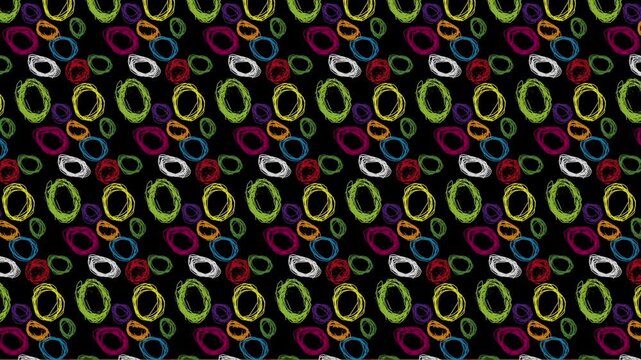 Hand-drawn Neon Scribble Circles Pattern - Vibrant Urban Animation - 4K Seamless Loop - No-AI Authentic Art