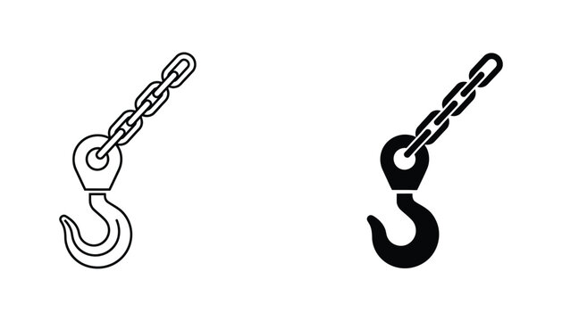 Lifting hook with chain icon set in outline and solid style