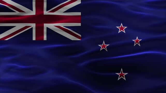 New Zealand flag waving Video. New Zealand flag made of satin or silk fabric. 4K Video Animation.