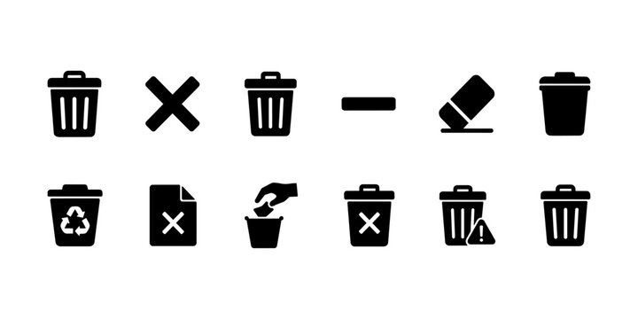 Trash Delete Solid Icons Set Collection. trash solid, delete, solid, trash bin, remove icon, recycle bin, delete file, erase icon, bin delete, discard