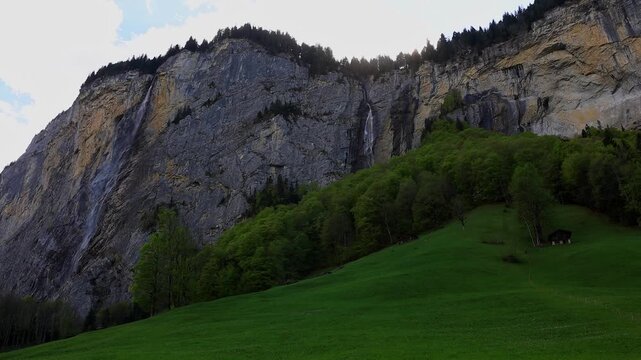waterfalls of the famous swiss lauterbrunnen valley 4k video