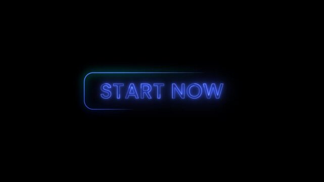 Glowing Blue Neon Start Now Button Animation on Black Background