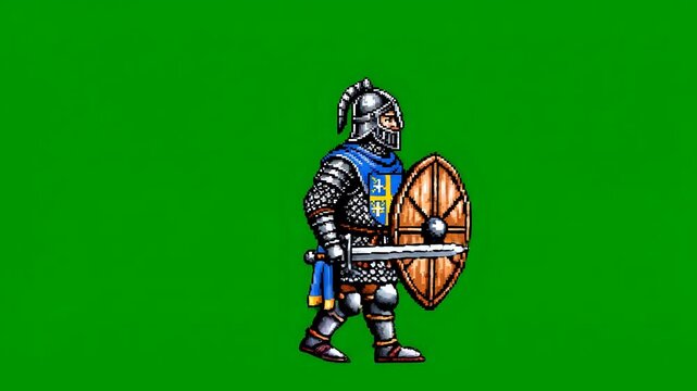 Medieval Knight Warrior Character Animation Green Screen.