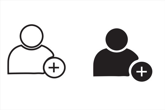 Add a New User Icon Designed in a Line Style and black on White Background.