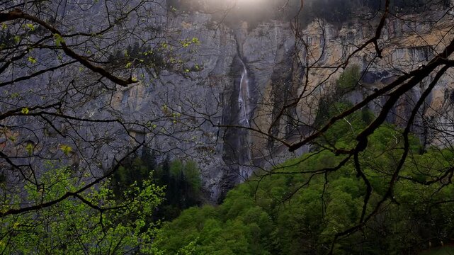 the famous swiss lauterbrunnen valley with a waterfall 4k video