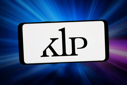 Stuttgart, Germany - 04-16-2026: In this photo illustration, the logo of Norwegian real estate company KLP Eiendom AS is displayed on a smartphone in front of abstract background on computer screen.