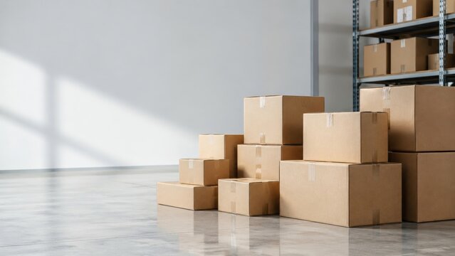Open cardboard box with bubble wrap and packing paper on clean surface