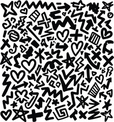 Fototapeta premium Chaotic doodle art a dense collection of hand drawn shapes and symbols
