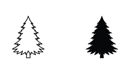 Obraz premium Pine tree evergreen conifer line and glyph icon set for forest and nature design