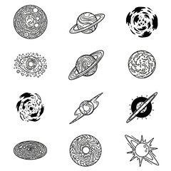 Obraz premium Hand Drawn Space and Planet Icons Set