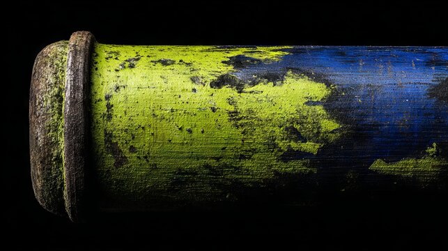 A zoomed-in shot captures a rusty metal pipe where the paint is chipping and corroded