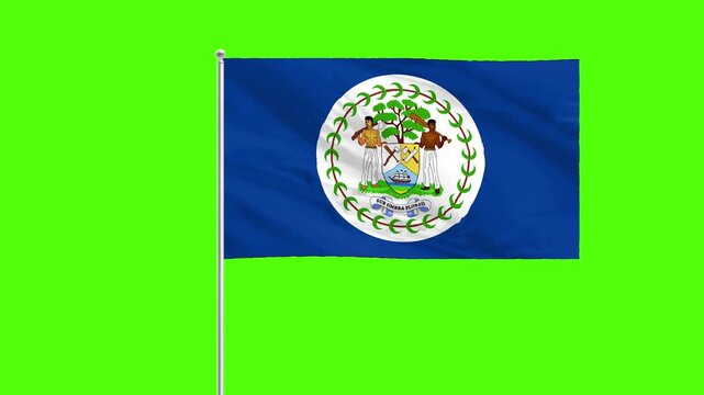 Belize Flag on Display: The flag of Belize flutters proudly, a symbol of national identity against the vibrant green backdrop. The scene captures the essence of patriotism and national pride.