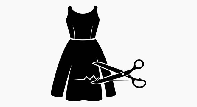 Black Dress Silhouette and Scissors Tailoring Icon