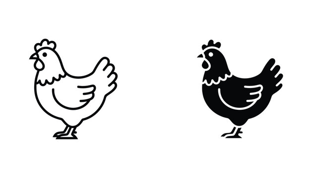 Domestic chicken farm animal icon in outline and solid styles for agricultural and poultry branding