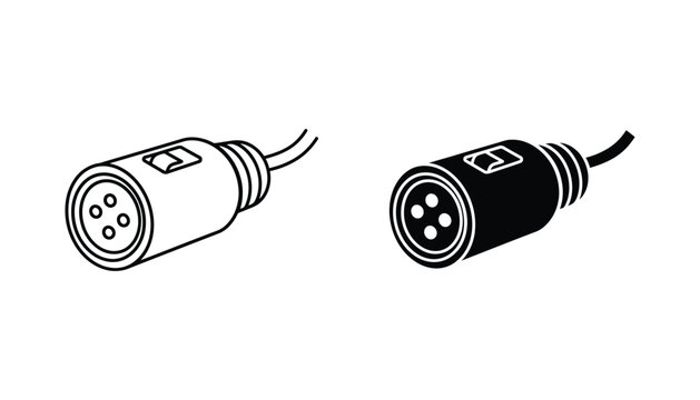 Professional XLR audio cable connector icon in outline and solid styles for sound and music production
