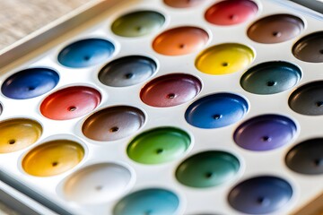 Fototapeta premium Assorted colored oval paint swatches on a surface