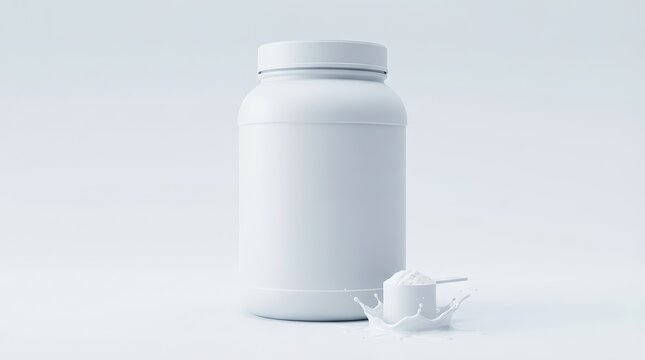 Plain Whey Protein Tub Isolated Against Seamless Cool White Background