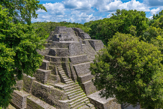 West temple Mayan pyramid of the Northern Acropolis, Yaxha, Guatemala.