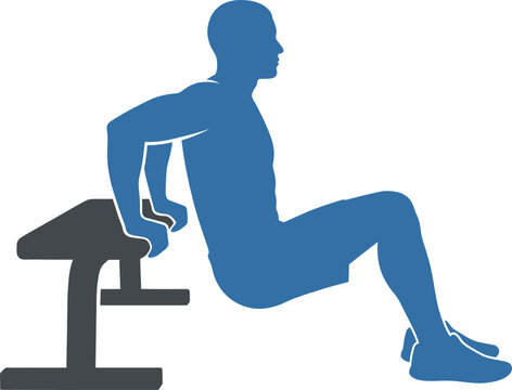 Man performing tricep dip exercise on a bench