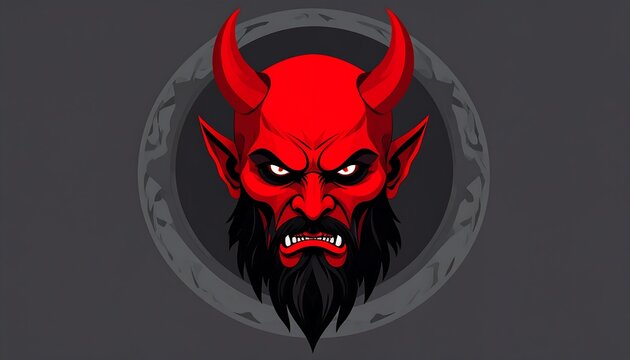 Red devil head in circle