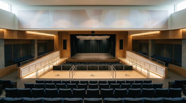 Empty Auditorium with Ramps and Accessible Seating Zones