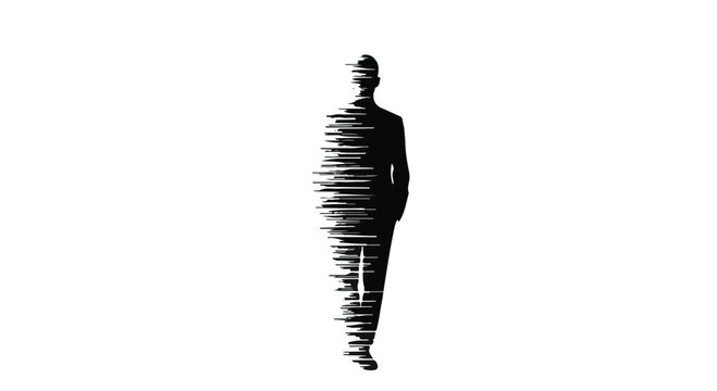 man silhouette distorted fragmented digital glitch