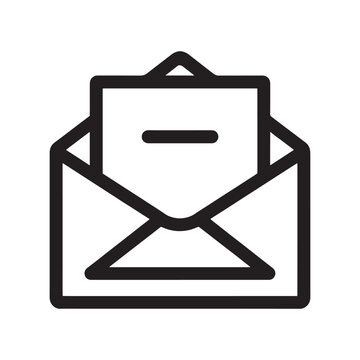 Outline icon of an open envelope with a document symbolizing mail message or email communication send mail electronic envelope communication document correspondence stationery business