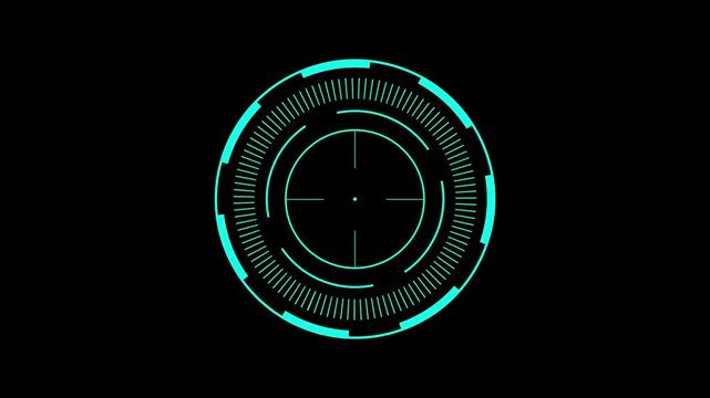 Sci Fi Futuristic Target HUD Circle Interface Animation on Black Background High Tech Aim Lock Scanner Display Motion Graphic for Digital UI, Targeting System, and Cyber Visual Effects