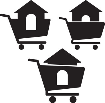 Shopping cart with house icon.