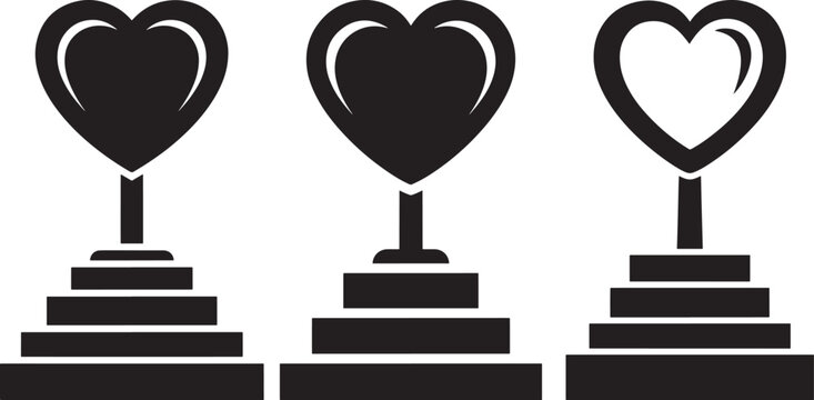Trophy hearts on pedestal winning award first place symbol.
