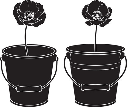 Poppy flower in bucket silhouette for decoration and beauty.