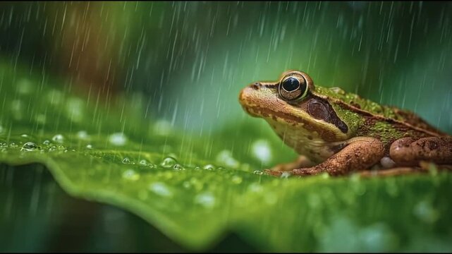 frog night scene in swamp with dramatic lighting wildlife environment. 4K Video